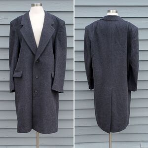 Vintage 80s Retro‎ Preppy Acadamia Charcoal Gray Wool Long Mens Trench Coat XL